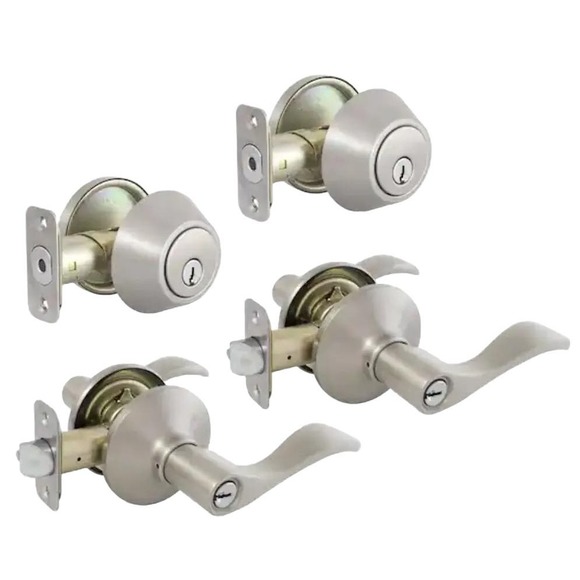 Defiant Naples Satin Nickel Single-Cylinder Project 2-Pack, Deadbolts & Levers - Picture 1 of 8